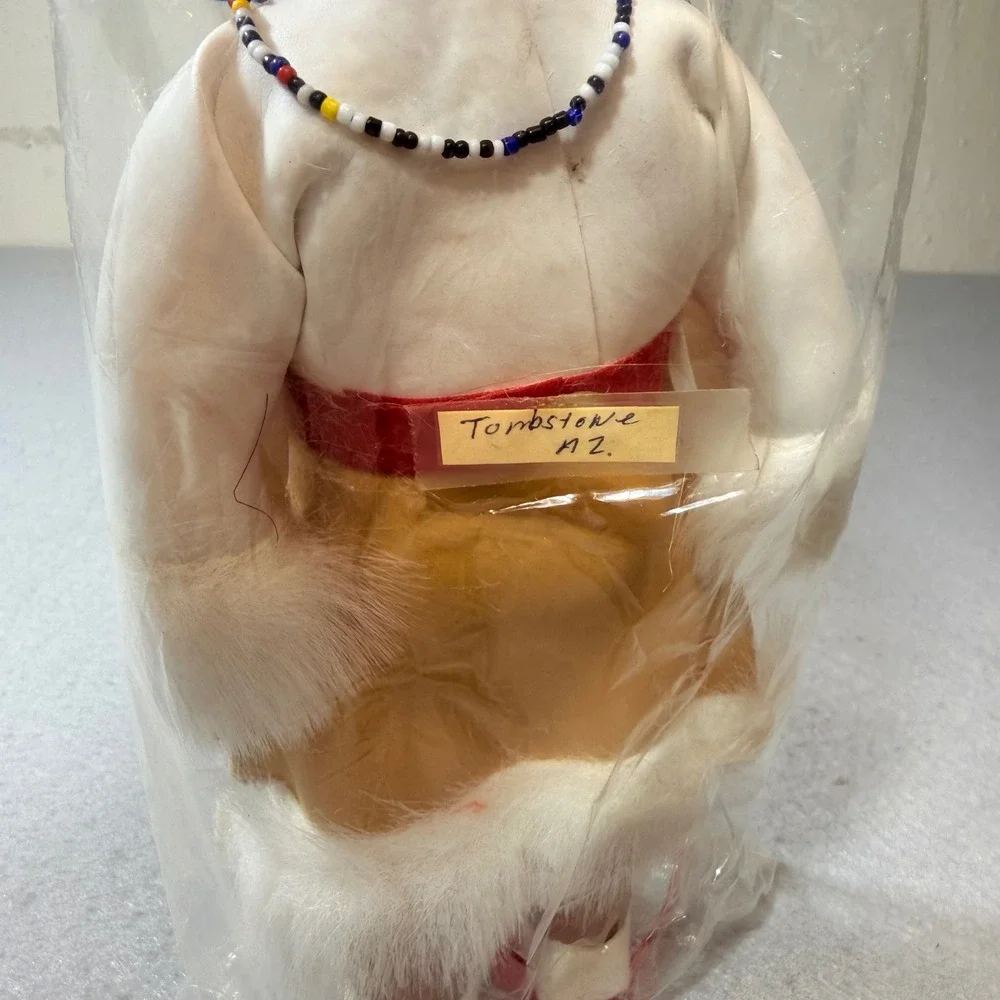 Vintage Native American Style Doll Red Bandana White Fur Trim Outfit Tombstone‎